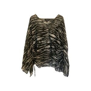 Zero Zero Sheer Blouse Layer Size 3xl Black Animal Print Sequins Adjustable